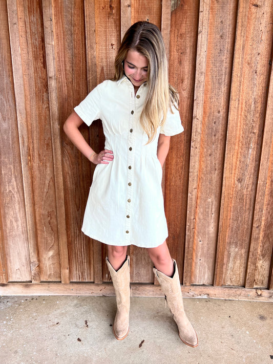 Cream Denim Dress